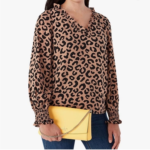 kate spade Tops - Kate Spade Tan Leopard Print long sleeve Blouse